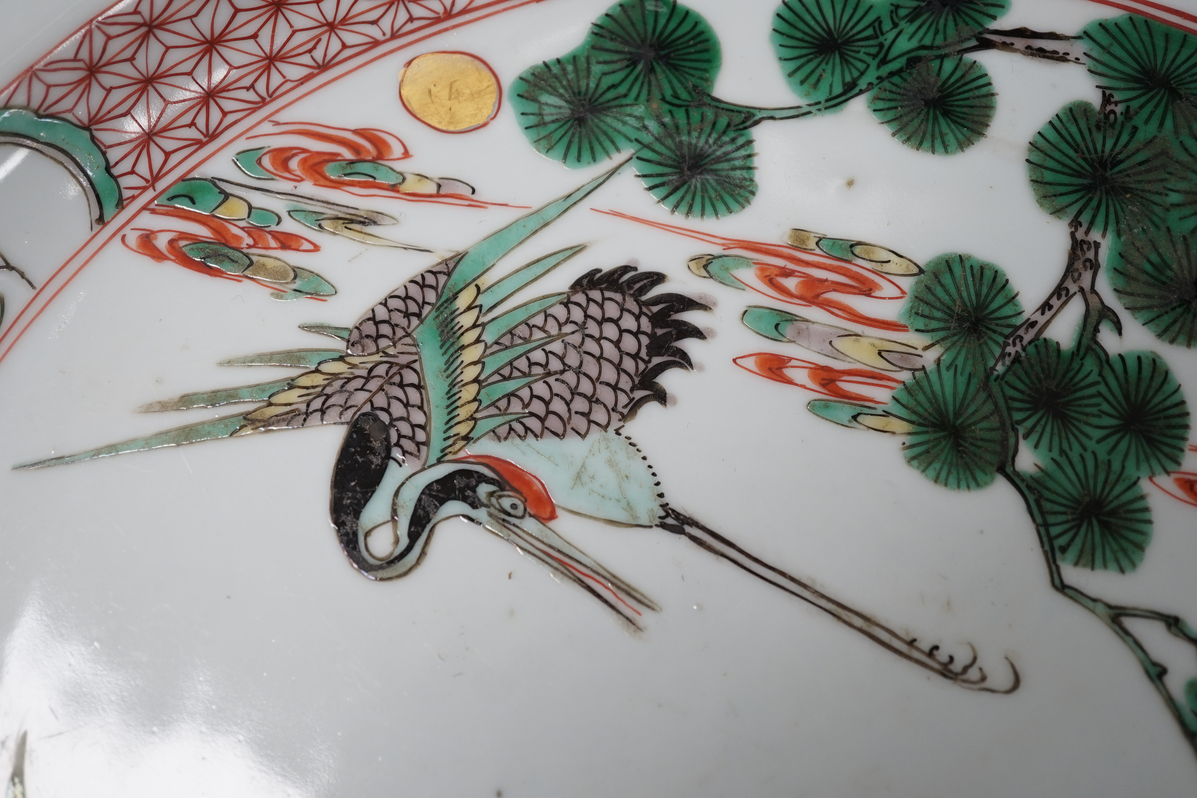 A Chinese famille verte ‘deer and crane’ dish, Kangxi period